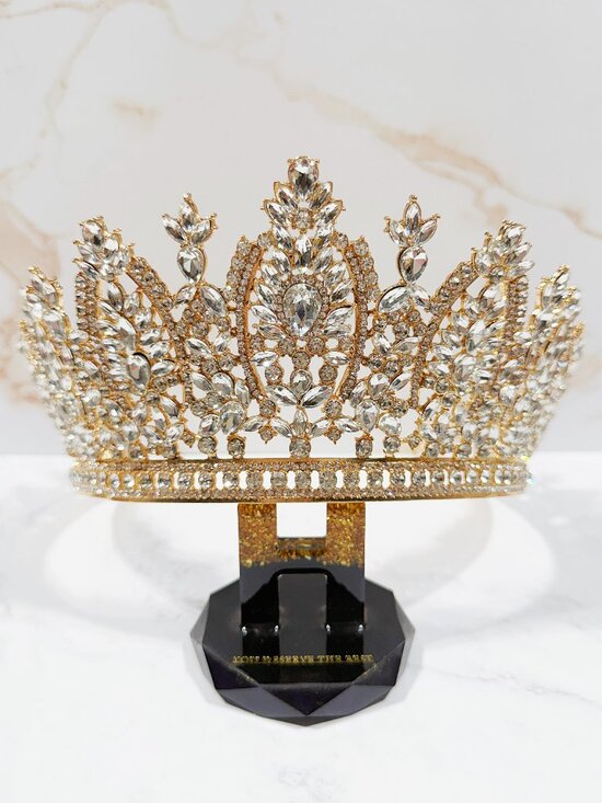 Gold Crystal Crown Tiara, Birthday Queen Crown, Quinceanera Crown, Prom Crown main image 6